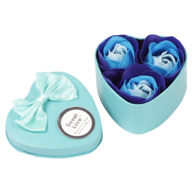 

3 Soap Flowers Valentine's Day Gifts Tanabata Gifts Wedding Creative Gifts Heart Shaped Iron Box Roses(Blue)