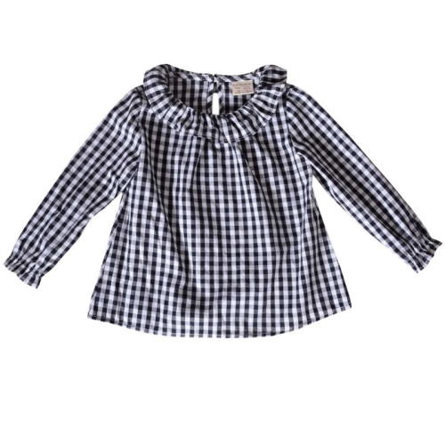 

Spring and Autumn Girl Doll Collar Long Sleeve Plaid Shirt, Color:Black and White Grid(80 Yards)
