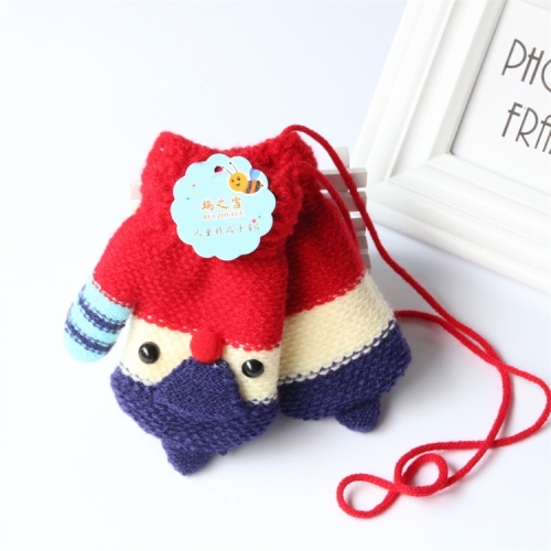 

Cartoon Thick Warm All-inclusive Lanyard Double Velvet Baby Gloves(Red)