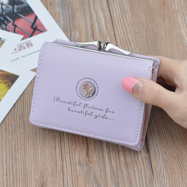 

Simple Mini Vintage Flowers Short Women's Folding Wallet Coin Purse(Light Purple)