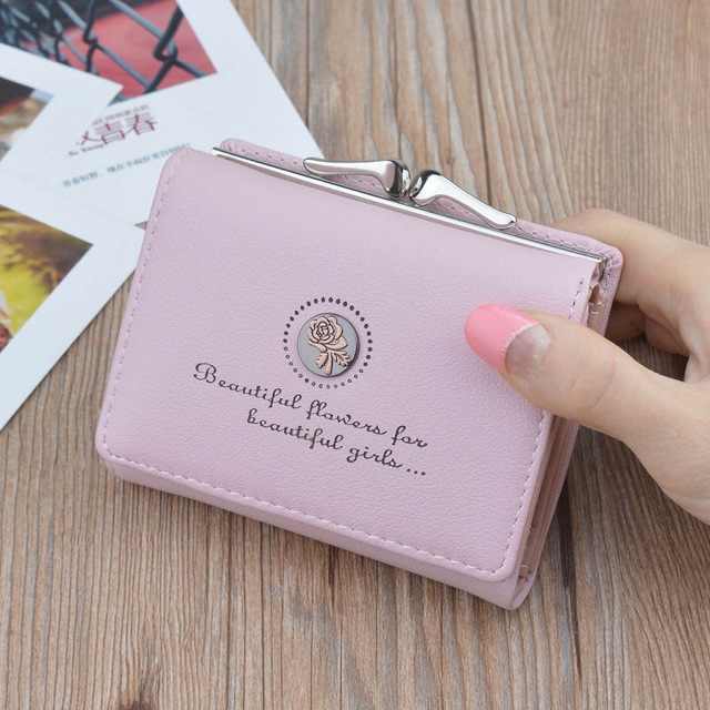 

Simple Mini Vintage Flowers Short Women's Folding Wallet Coin Purse(Pink)
