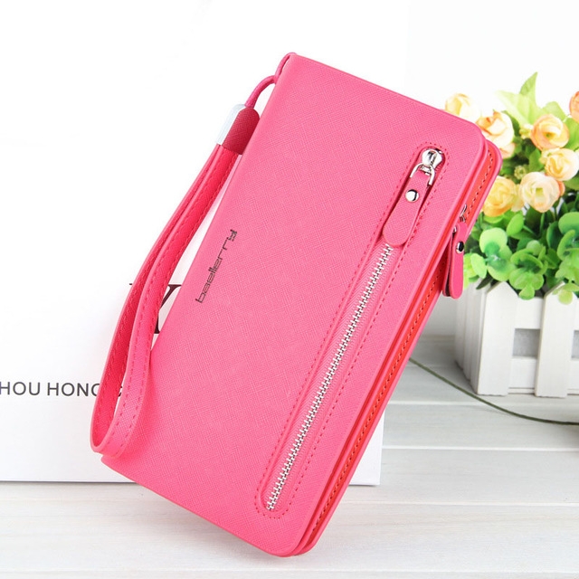 

Multi-functional Long Zipper Lady Purse Hand Bag(Rose Red)