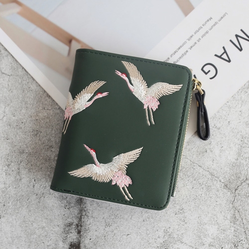 

Leather Small Wallet Mini Women Wallets Purses Short Coin Zipper Purse Card Holder(Dark Green)