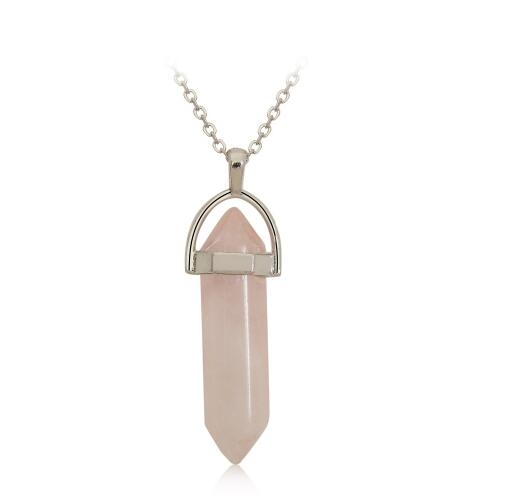 

Short bullet natural crystal stone pendant clavicle necklace(pink)