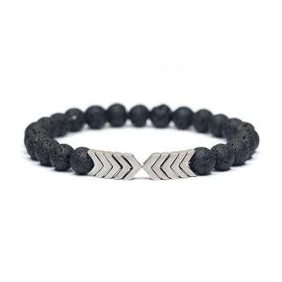 

2 PCS Volcanic Lava Stone Essential Yoga Magnet Arrow Beads Bracelets Bangle(Silver)