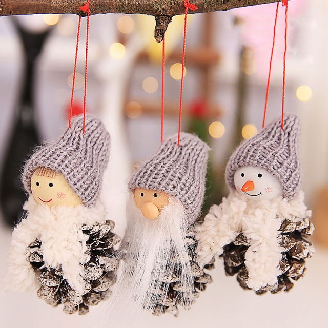 

3 PCS Santa Claus Christmas Hanging Ornaments Christmas Doll Tree Pendant(Grey Hat Pine Cone)