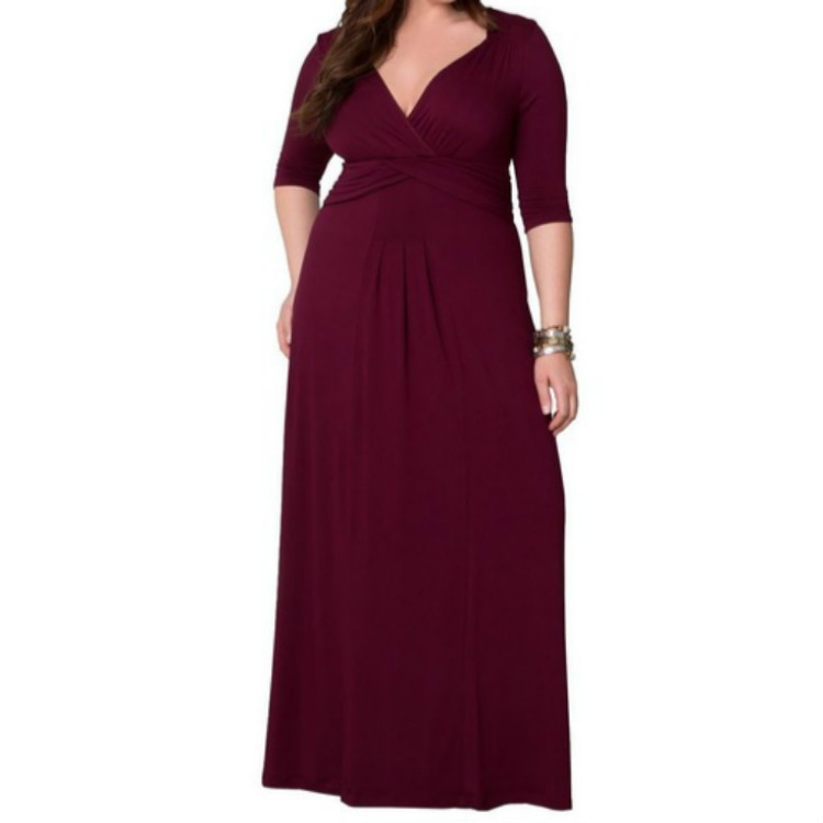 

Sexy Deep V Half Sleeve Slim Fit Skirt Dress, Size:XXL(Wine Red )