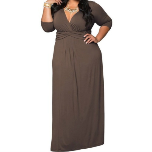 

Sexy Deep V Half Sleeve Slim Fit Skirt Dress, Size:XXXL(Brown)