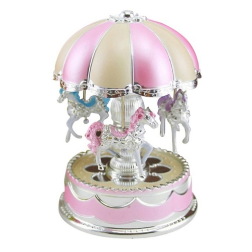 

Merry-Go-Round Carousel Music Box Toy Swivel Glowing Carousel Horse Electronic Music Box(Pink)