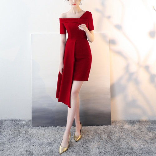 

Summer Banquet Birthday Short Slim Thin Skirt Dress, Size:XL(Red Wine)