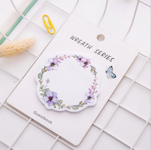

2 PCS Flower Wreath Sticky Notes Creative Post Notepad DIY Memo Pad Office Supplies School Stationery(Purple )