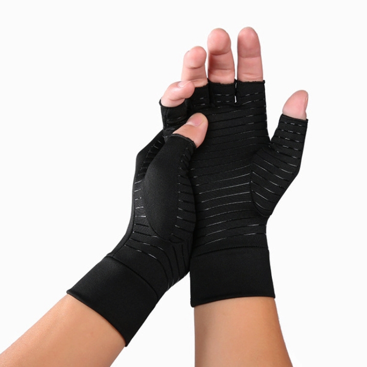 

Black Fiber A Pair Sports Breathable Health Care Half Finger Gloves Rehabilitation Training Arthritis Pressure Gloves, Size:L