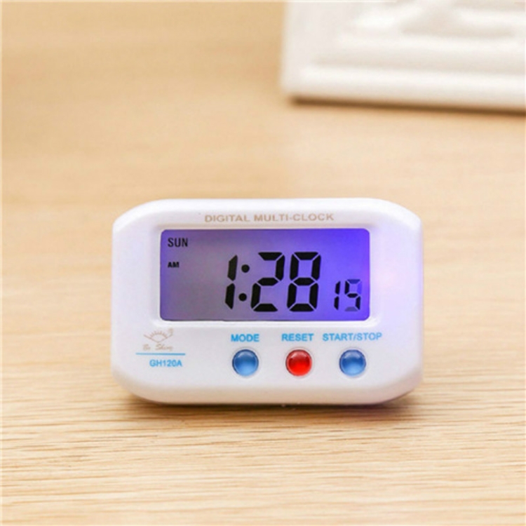 

Portable Pocket Sized Digital Electronic Travel Alarm Clock Automotive Electronic Luminous Stopwatch LCD Clock(White)