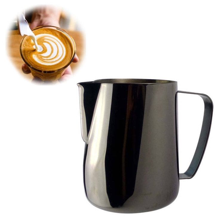 

Milk Jug 0.3-0.6L Stainless Steel Frothing Pitcher Pull Flower Cup Coffee Milk Frother Latte Art Milk Foam Tool Coffeware, Capacity:600ml(black)