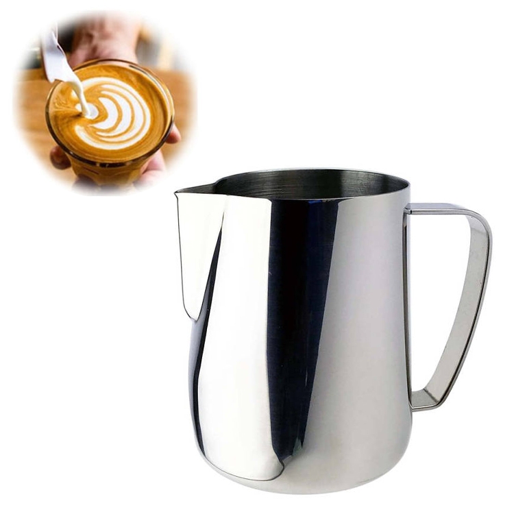 

Milk Jug 0.3-0.6L Stainless Steel Frothing Pitcher Pull Flower Cup Coffee Milk Frother Latte Art Milk Foam Tool Coffeware, Capacity:600ml(silver)