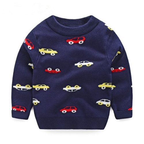 

Car Print Long Sleeve Pullover Autumn Winter Children Sweatshirt, Height:130cm(Navy Blue)