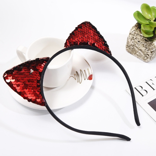 

Glitter Flip Sequins Cat Ear Girl Hairband Headband Hair Hoop(Red)