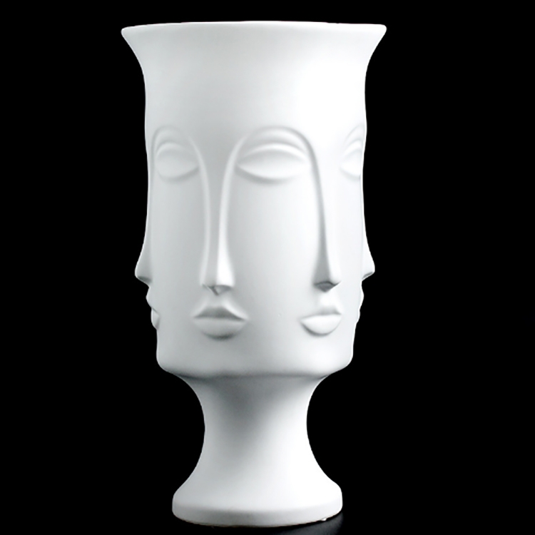 

Face Shape Flower Vase Succulent Pot Home Garden Ornament White Ceramic Craft, Shape:Long Face