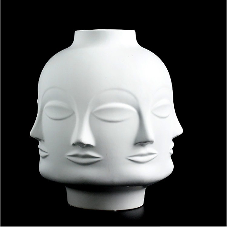 

Face Shape Flower Vase Succulent Pot Home Garden Ornament White Ceramic Craft, Shape:Big Man Head