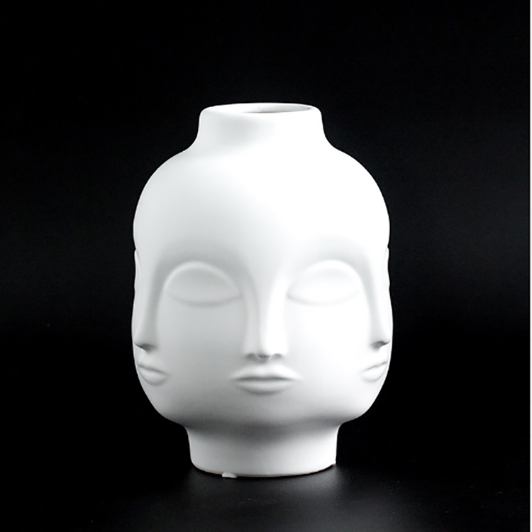 

Face Shape Flower Vase Succulent Pot Home Garden Ornament White Ceramic Craft, Shape:Small Women Head