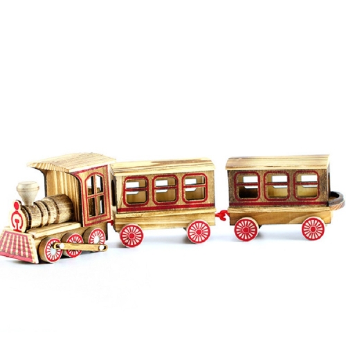 

Wooden Three Section Locomotive Office Creative Home Decoration Simulation Toy, Style:Wooden Three Section Train