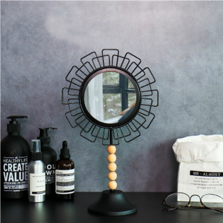 

Geometric Flower Eye Iron Art Decorative Mirror Desktop Cosmetic Mirrors Home Wedding Decoration, Color:black square petal mirror