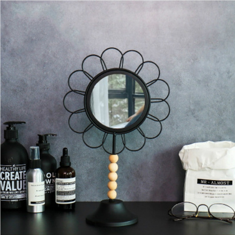 

Geometric Flower Eye Iron Art Decorative Mirror Desktop Cosmetic Mirrors Home Wedding Decoration, Color:black flower mirror