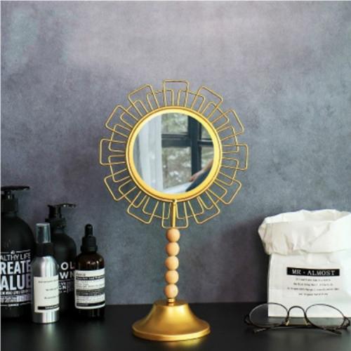 

Geometric Flower Eye Iron Art Decorative Mirror Desktop Cosmetic Mirrors Home Wedding Decoration, Color:golden square petal mirrorA