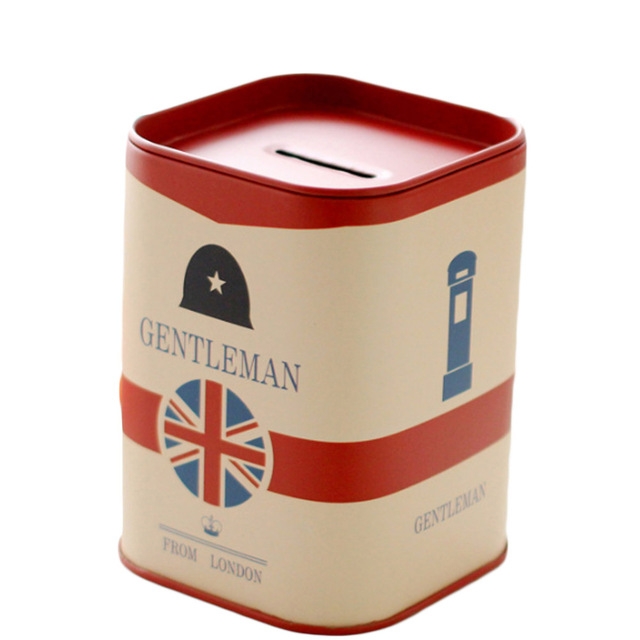 

10 PCS Personalise Square Piggy Bank Logbook Series Tin Plate Box Money Saving Pot Coin Box(Flag Red)