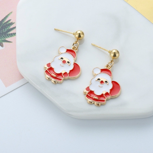 

Christmas Old Man Series Long Drops Oil Tassel Bell Reindeer Cane Earrings(Santa Claus)