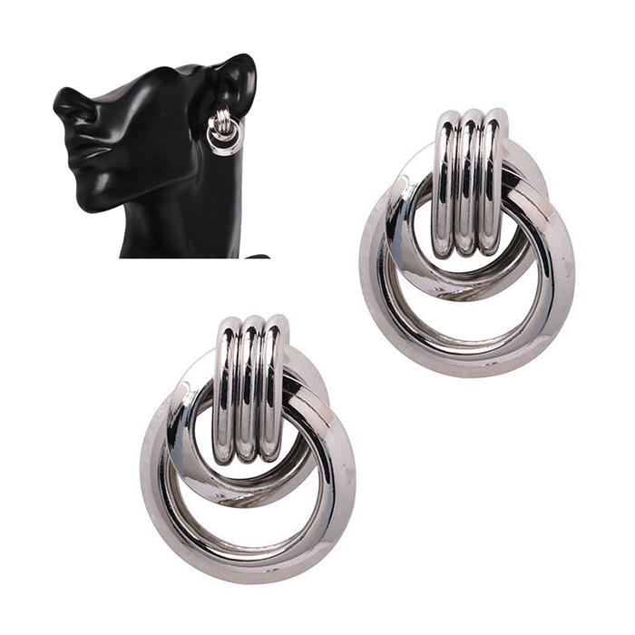 

Vintage Trendy Punk Metal Circle Stud Earring for Women(Silver )