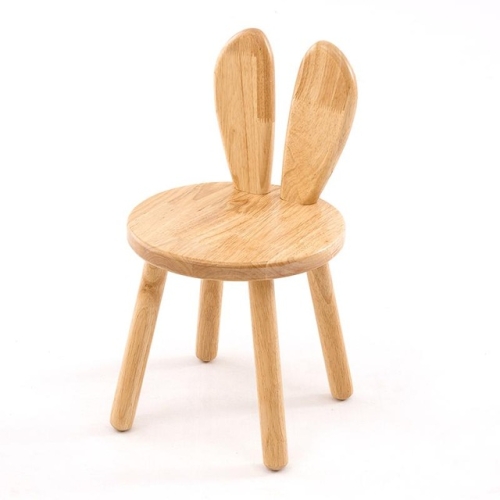 

Home Cartoon Wooden Bench Creative Baby Dining Chair Children Learning Chair Rabbit Ears Small Stool(Straight Ear)