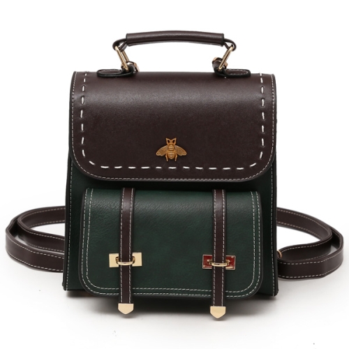 

Vintage PU Leather Women Backpack Simple Preppy Style Backpack(Green)