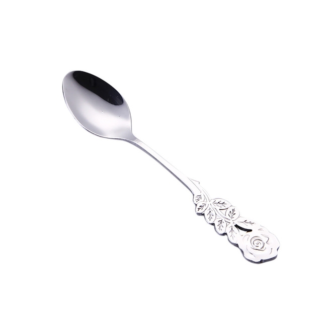 

Small Mini Stainless Steel Rose Flower Coffee Spoon Strring Spoon Teaspoon Tea Spoon Dessert Spoon Long Handle Tableware(Silver)