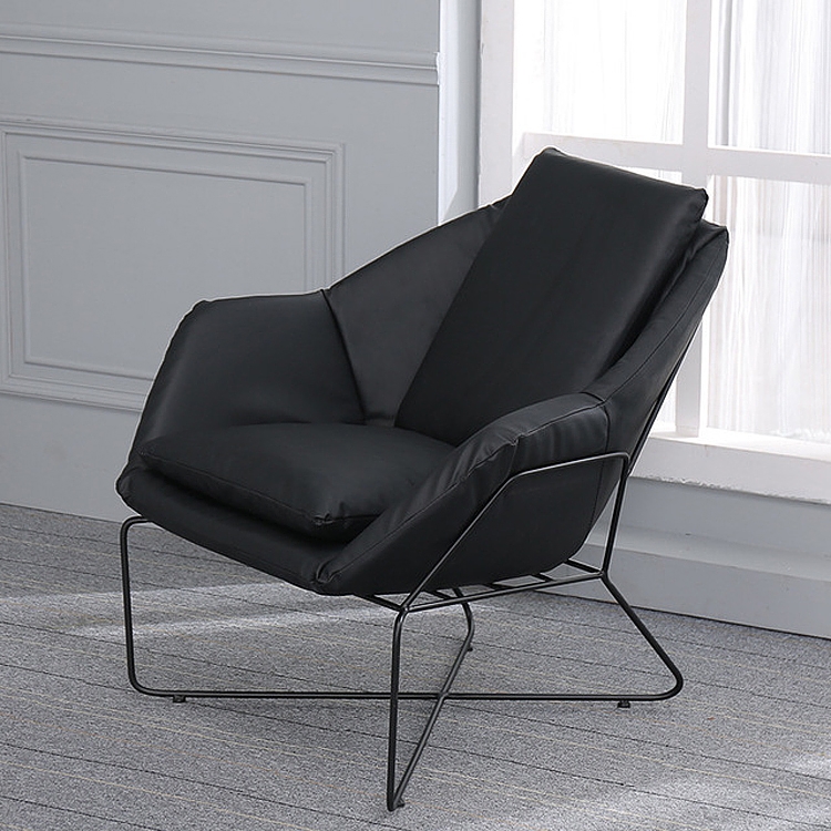 

Iron Art Modern Simple Balcony Living Room Lazy Sofa, Color:Black Foot + Gray Leather Cushion