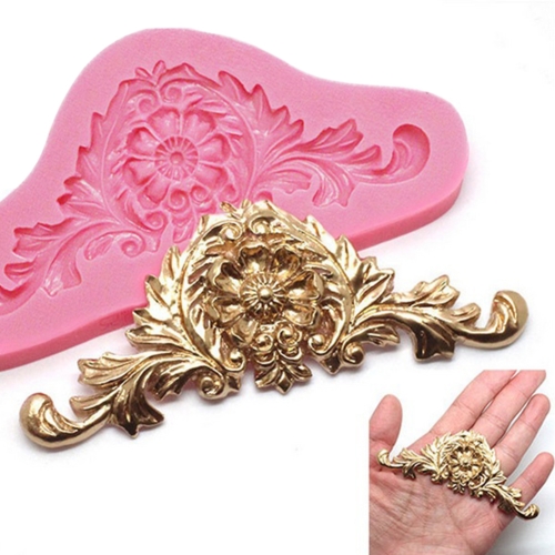 

2 PCS Vintage Embossed Fondant Silicone Mold Court Lace Flower Vine DOY Baking Cake Tool(Pink)