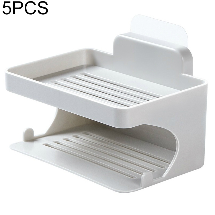 

5 PCS Double-layer Soap Rack Bathroom Seamless Viscose Drain Rack Wall-mounted Soap Box, Color:Grey