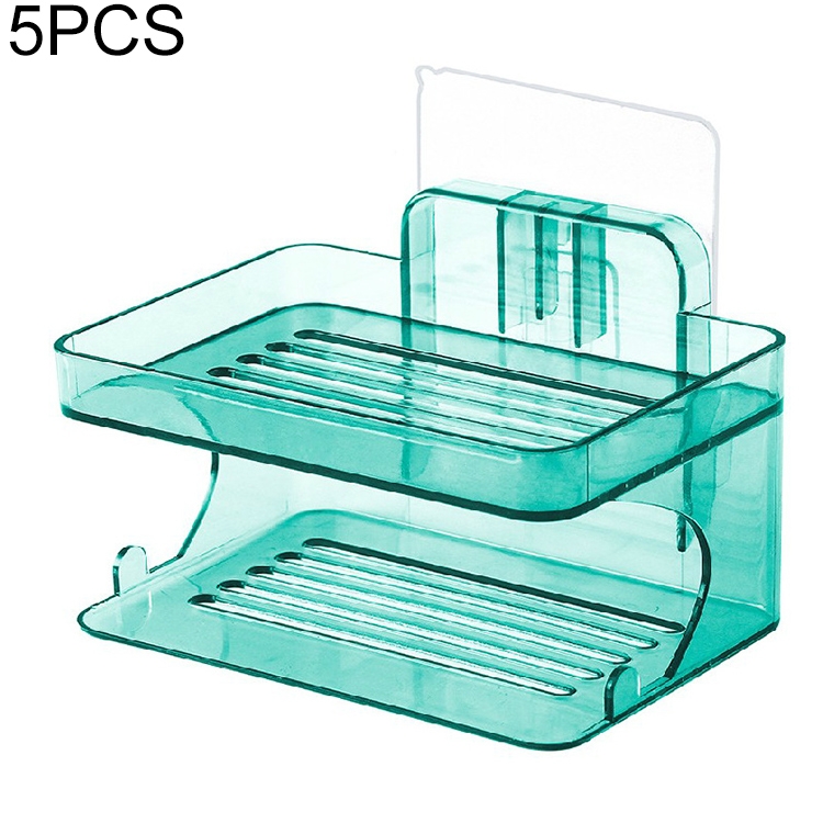 

5 PCS Double-layer Soap Rack Bathroom Seamless Viscose Drain Rack Wall-mounted Soap Box, Color:Green