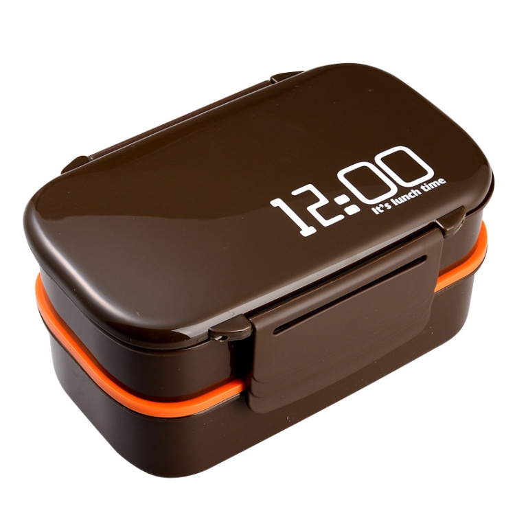 

Latticed Double-Decked Plastic Lunch Box With Buckles(Coffee)