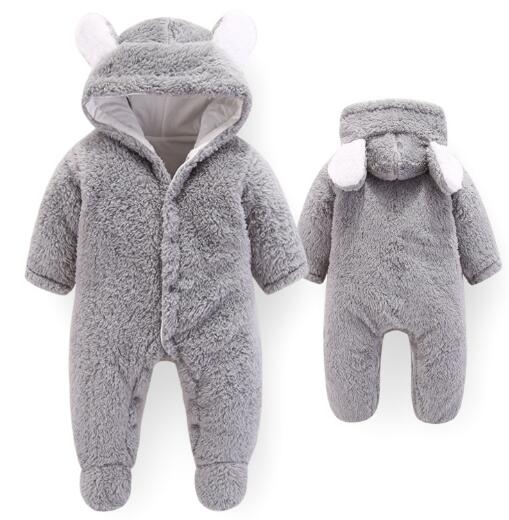 

Autumn Winter Baby Rompers Footies Bodysuit Hooded Infant Cotton Jumpsuit Baby Boy Girl Clothing, Kid Size:12M(Gray)