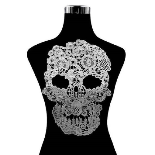 

White Lace Three-dimensional Hollow Corsage Skull Head Embroidery Cloth Sticker DIY Clothing Accessories, Size: About 31 x 21cm