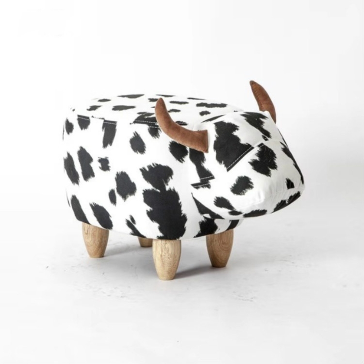 

Creative Simple Calf Shape Living Room Sofa Foot Chair Cloth Package Wooden Stools Storage Chairs(Cow)