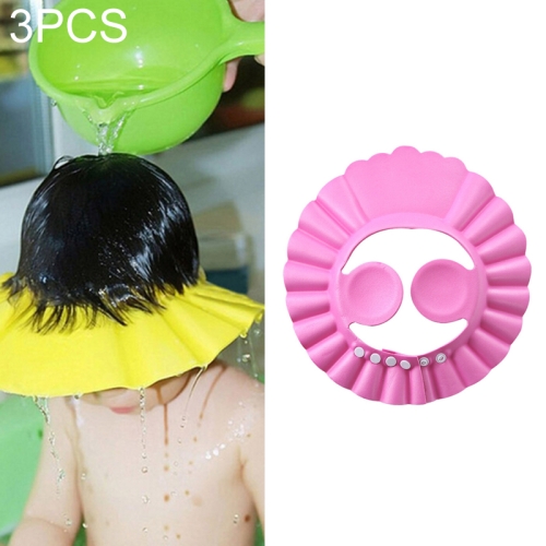 

3 PCS Safe Baby Shower Cap Kids Bath Visor Hat Adjustable Baby Shower Cap Protect Eyes Hair Wash Shield for Children Waterproof Cap Pink+earflaps