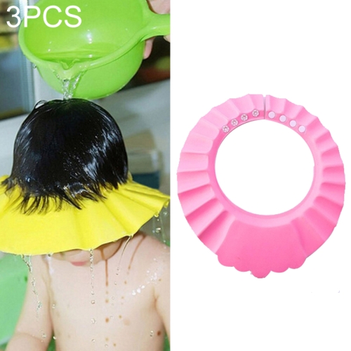 

3 PCS Safe Baby Shower Cap Kids Bath Visor Hat Adjustable Baby Shower Cap Protect Eyes Hair Wash Shield for Children Waterproof Cap Pink+wave