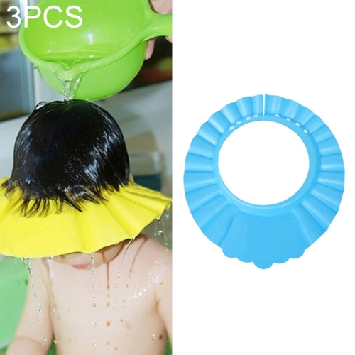 

3 PCS Safe Baby Shower Cap Kids Bath Visor Hat Adjustable Baby Shower Cap Protect Eyes Hair Wash Shield for Children Waterproof Cap Blue+wave