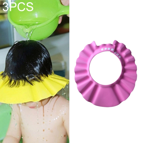 

3 PCS Safe Baby Shower Cap Kids Bath Visor Hat Adjustable Baby Shower Cap Protect Eyes Hair Wash Shield for Children Waterproof Cap Pink+Round