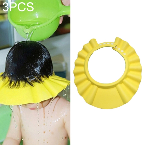 

3 PCS Safe Baby Shower Cap Kids Bath Visor Hat Adjustable Baby Shower Cap Protect Eyes Hair Wash Shield for Children Waterproof Cap Yellow+Round