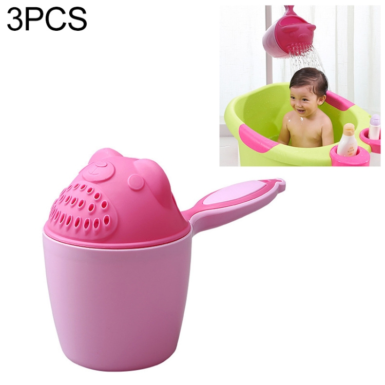 

3 PCS Baby Cartoon Bear Bathing Cup Newborn Kid Shower Shampoo Cup Bailer Baby Shower Water Spoon Bath Wash Cup(Pink)