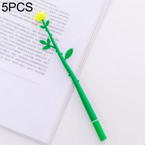 

5 PCS Cute Cartoon Simulation Flower Gel Pen Signing Pen(Green Rod Yellow Flower)