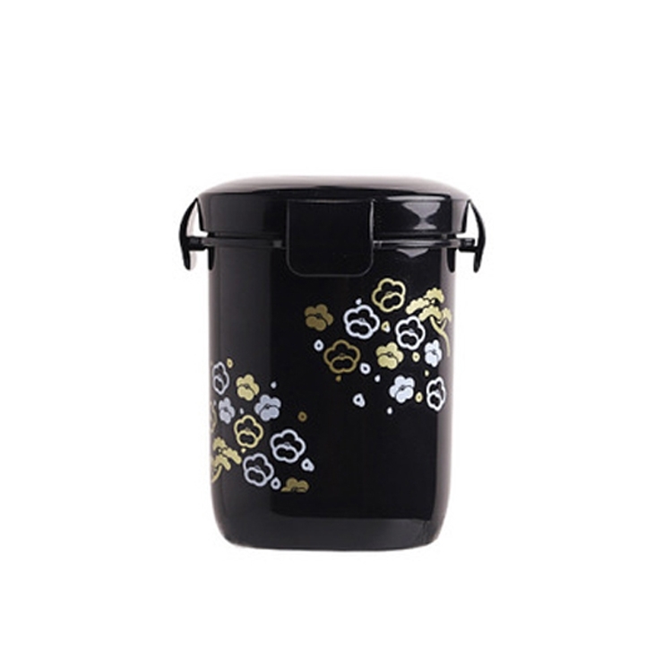 

Sakura Pattern Portable Sealed Breakfast Porridge Soup Cup Soup Pot(Black)